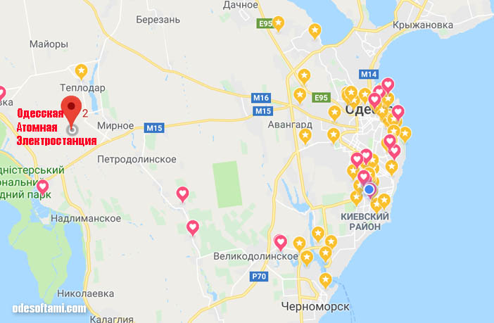 Карта с отметкой Одесская Атомная Электростанция в Теплодар - odesoftami.com