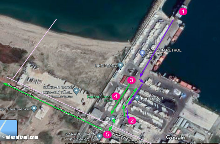 Карта порт Карасу с отметками куда ехать на автомобиле что бы пройти таможню - odesoftami.com