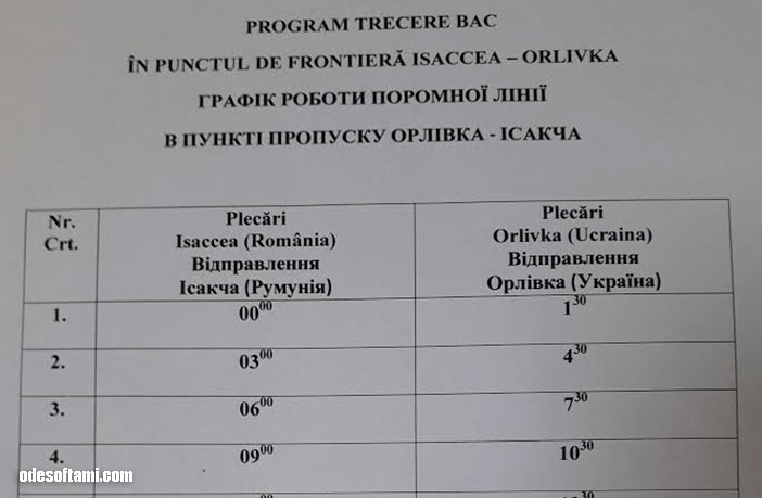 Графік роботи Поромної лінії в пункті пропуску Орлівка-Ісакча - odesoftami.com