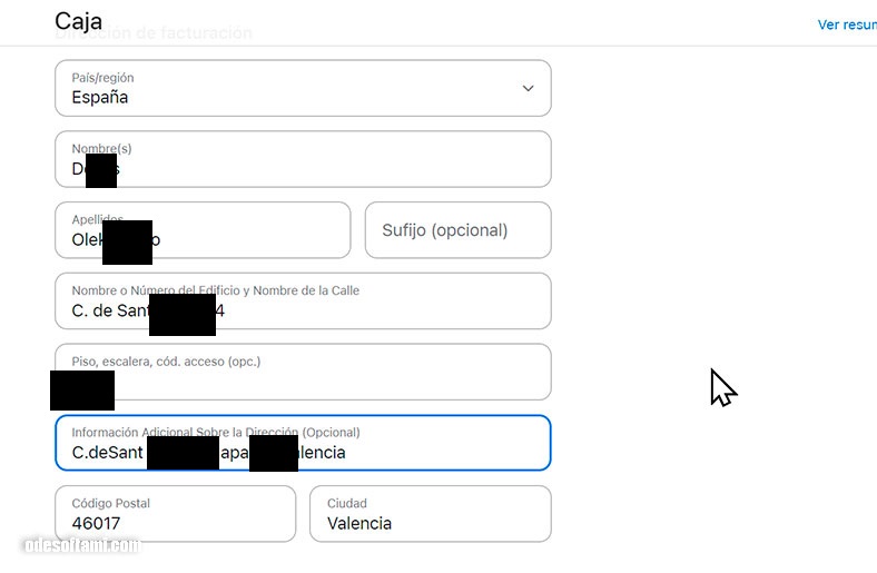 Вводим домашние данные покупателя для покупки в Apple Valencia онлайн - odesoftami.com