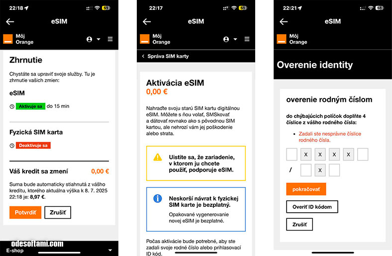 Переход на eSim от Orange SK из приложения за 0 евро! - odesoftami.com