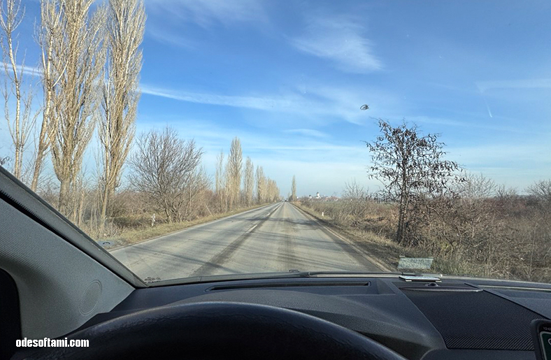 Дорога к монастырю Гигью в Плоешти, Румыния — монастырь виден вдали среди деревьев - odesoftami.com