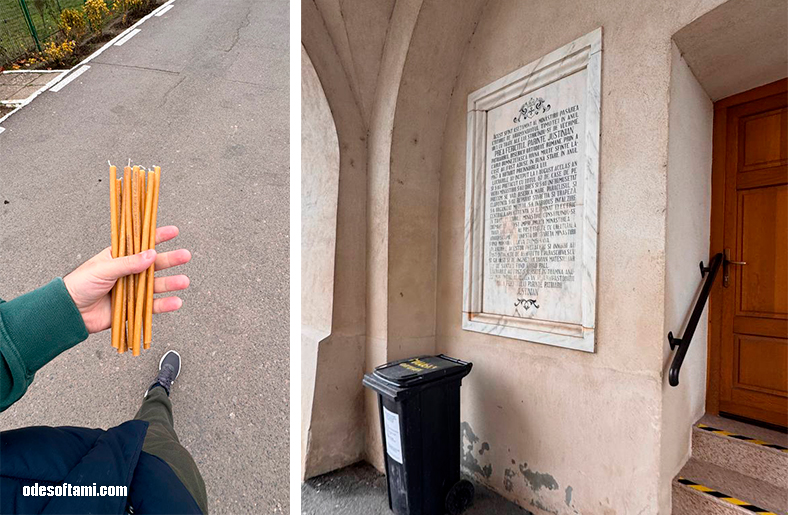 Свечи и памятные таблички на территории монастыря Pasărea - odesoftami.com