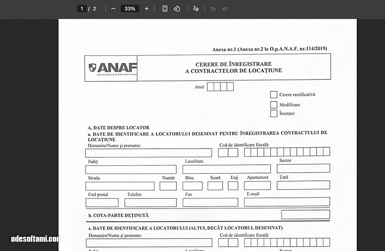 Форма C168 ANAF — данные договора аренды, изменение и прекращение - odesoftami.com
